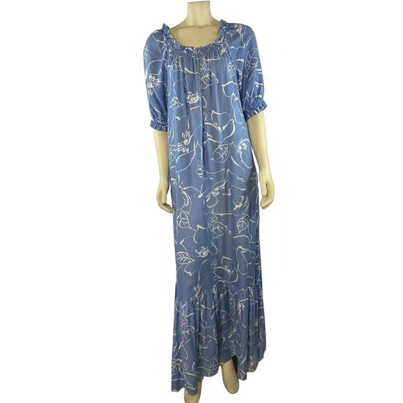 Vintage Hilo Hattie dress made in Hawaii blue & white Floral Cotton size medium - Picture 3 of 13